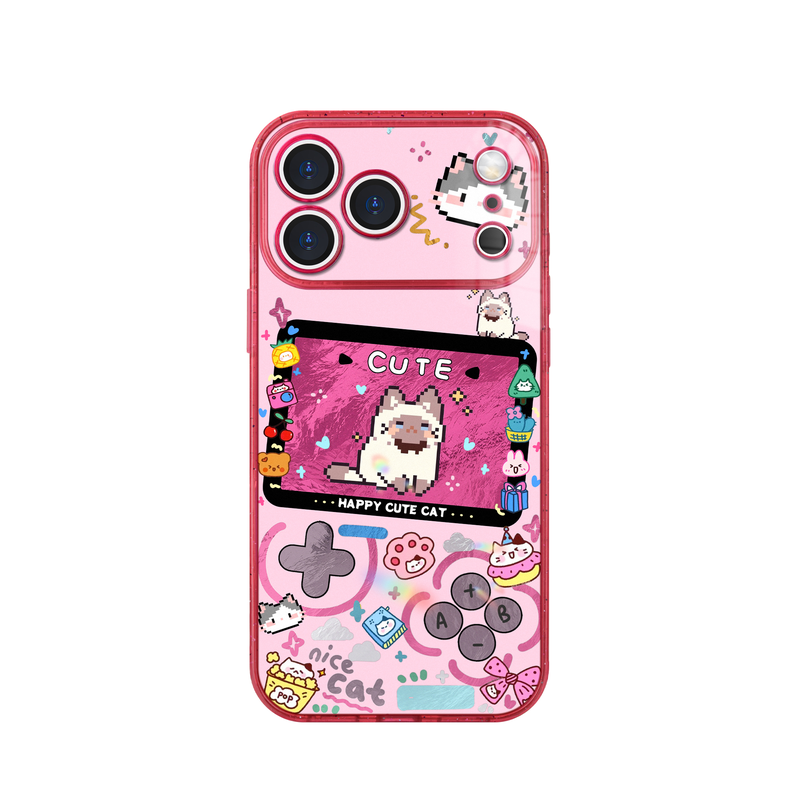 benefit卡通涂鸦马赛克小猫适用于iphone17promax苹果16PRO晶盾磁吸手机壳15新款13套14冰川纹12防摔彩色边框