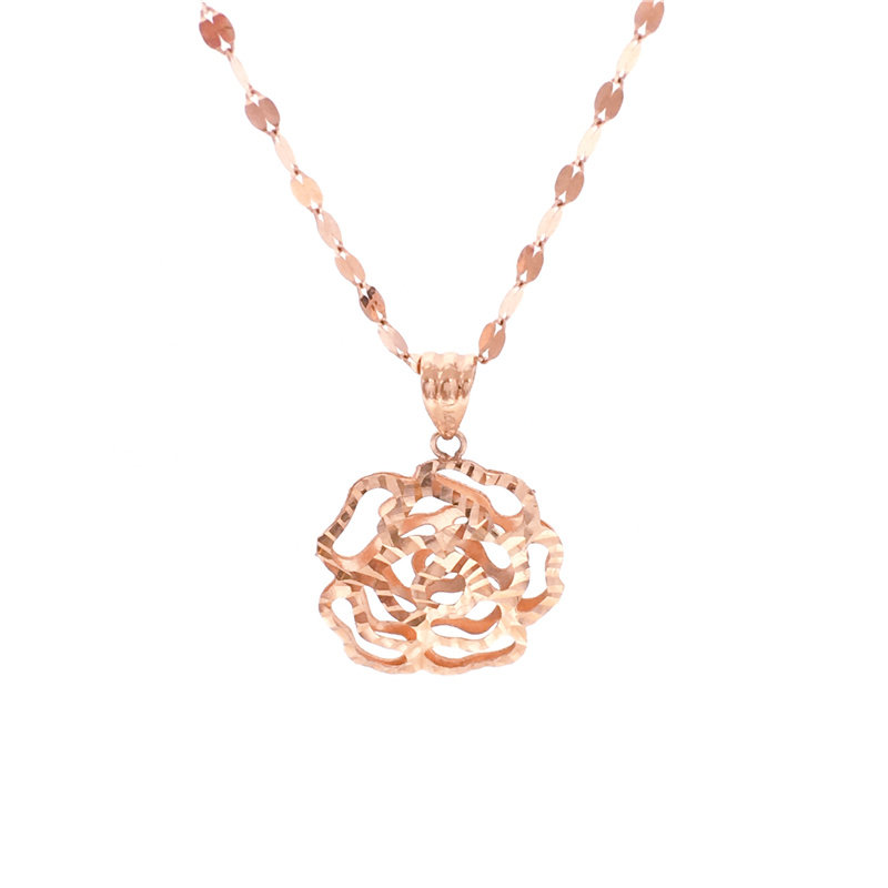 绮丽珠宝俄罗斯585紫金吊坠女14k金彩金玫瑰金富贵花吊坠女项链女