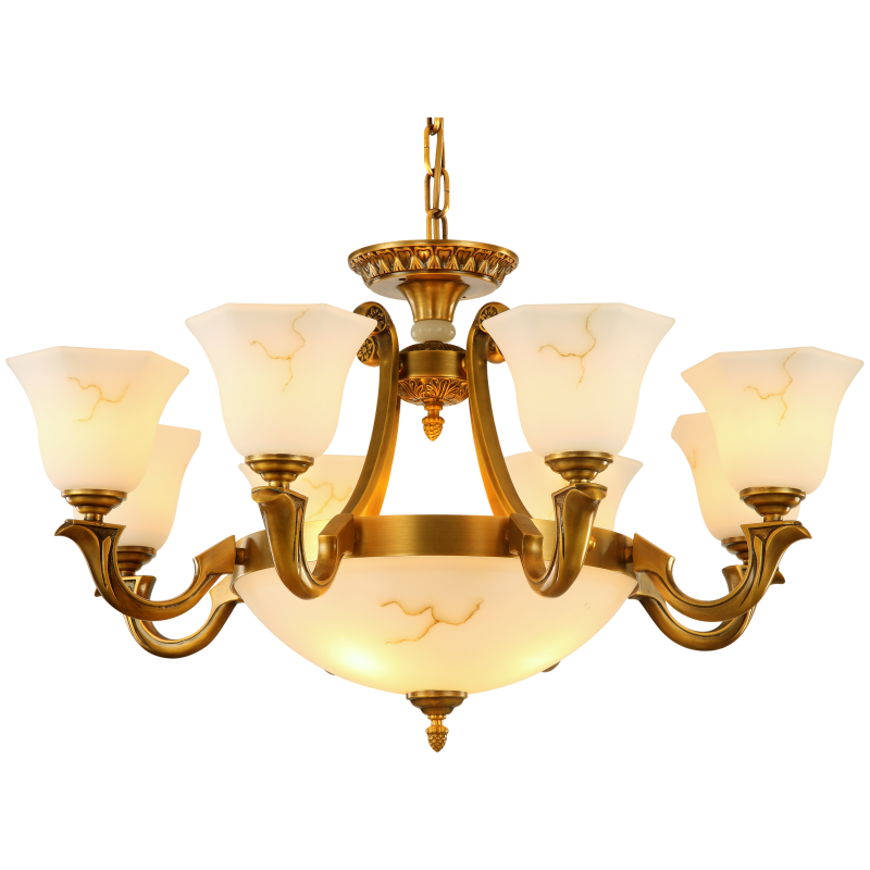 全铜吊灯欧式铜灯美式客厅复古卧室餐厅仿云石灯具灯饰