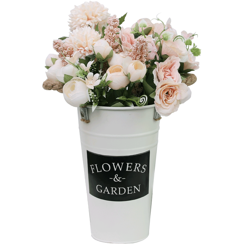 北欧创意客厅花束大小号花桶家用复古花筒装饰铁皮插花桌面小铁桶