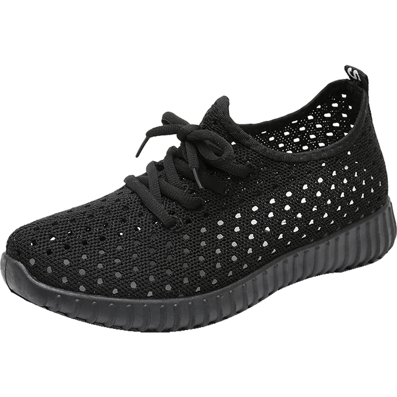 黑色网鞋女夏天透气网面夏季2020新款镂空女鞋时尚女士北京老布鞋