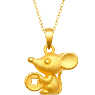周大生黄金吊坠女男款足金大麦鼠年挂坠生肖3d硬金正品可配项链