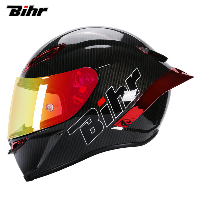 意大利bihr头盔碳纤纹大尾翼全盔夏季蓝牙男女骑士四季摩托车机车
