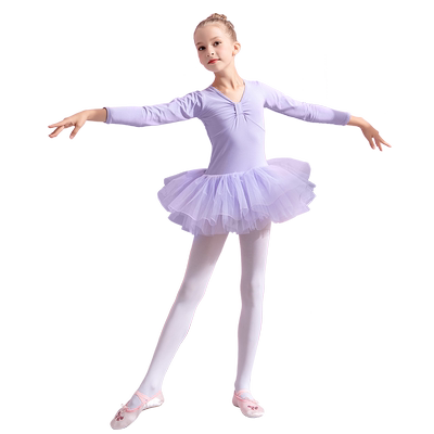 儿童舞蹈服女童练功服秋季芭蕾舞裙儿童考级长袖形体舞中国舞服装_晓