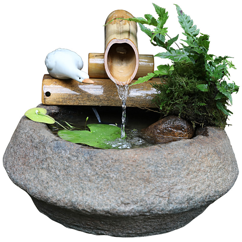 客厅创意流水景观鱼池办公室桌面造景喷泉小鱼缸家居玄关装饰摆件