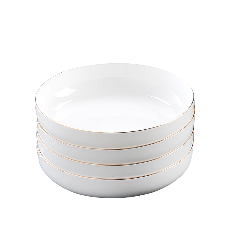 金边盘子4个装 家用骨瓷盘子餐具7英寸饭盘汤盘欧式简约陶瓷盘子_5折