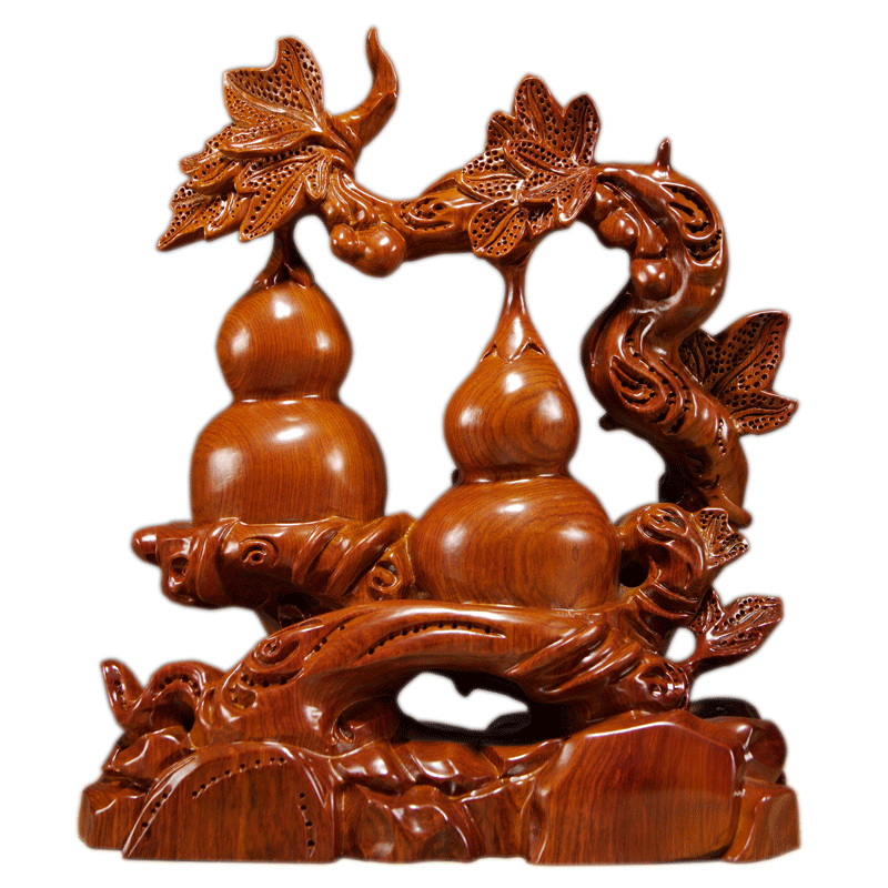 雅造花梨木雕刻福禄双全葫芦摆件家居客厅装饰红木工艺品开业礼品