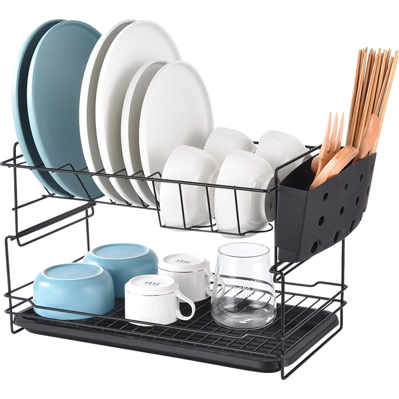 碗碟架沥水架双层厨房用品碗盘餐具置物架家用放碗筷收纳盒沥碗架