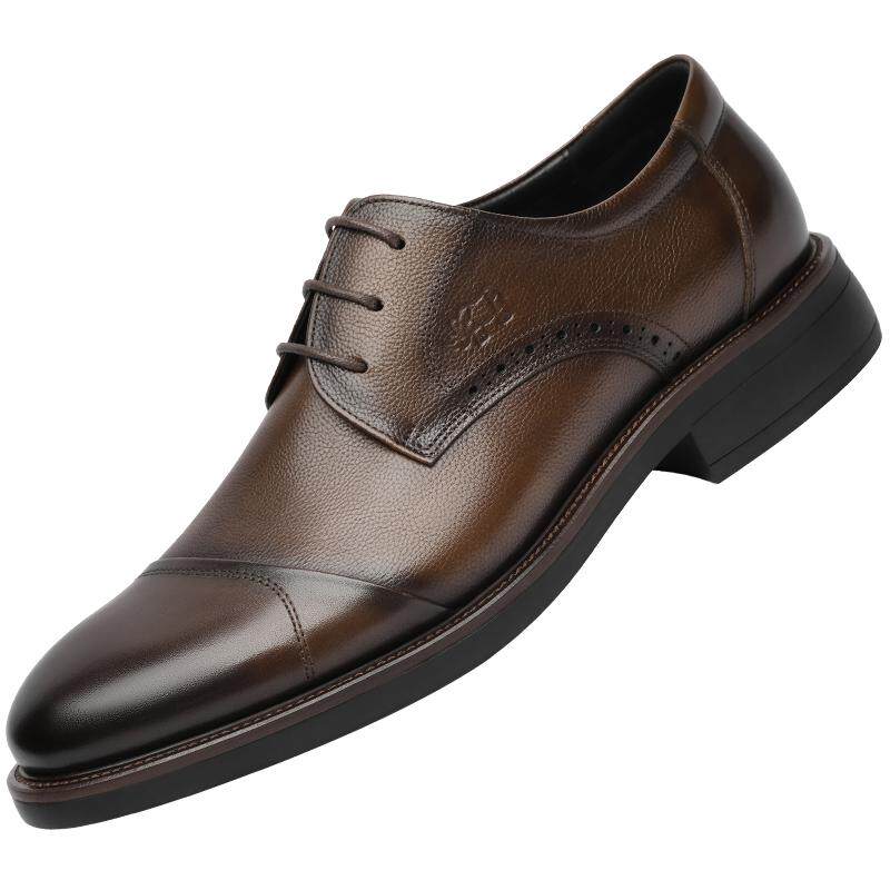 volo/犀牛男鞋高档男士皮鞋真皮头层牛皮商务黑色平跟系带正装鞋