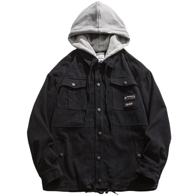 阿村先生日系复古可拆卸帽工装外套男潮牌街头宽松休闲情侣夹克