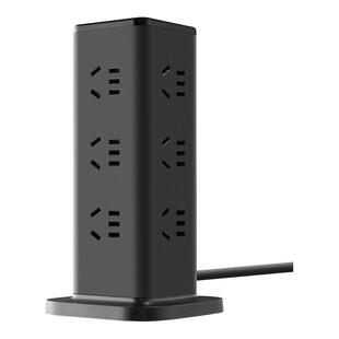 公牛黑色立式桌面插座多孔塔型16位学生宿舍接线插板拖板魔方插排