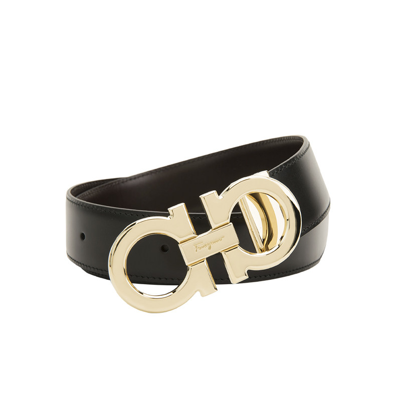ferragamo/菲拉格慕 gancini系列 黑色金属扣双面可调式男士腰带