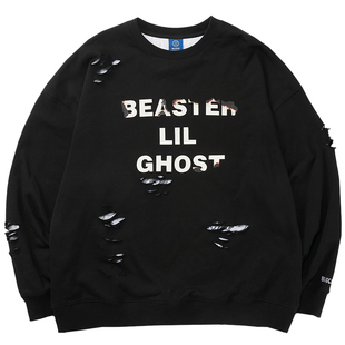 beaster恶魔鬼脸潮流泼墨撞色复古简约时尚休闲宽松帽衫男卫衣 原价3