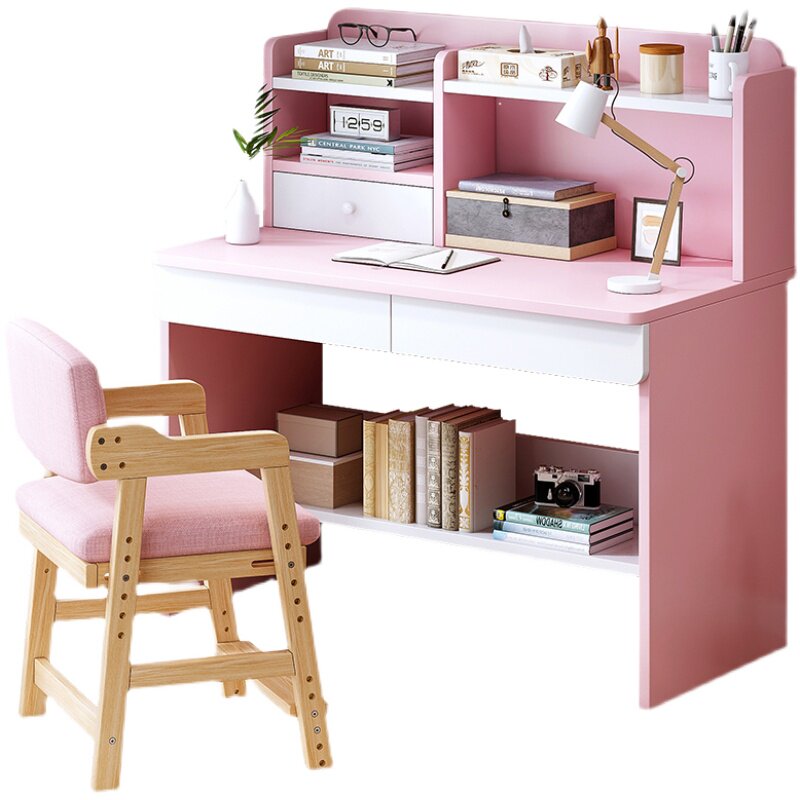儿童学习桌书桌书架一体桌简约家用卧室电脑桌升降椅子学生写字台
