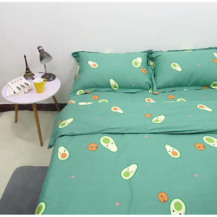 纯棉床单单件绿色牛油果全棉被套枕套被单双人床斜纹印花棉布三四
