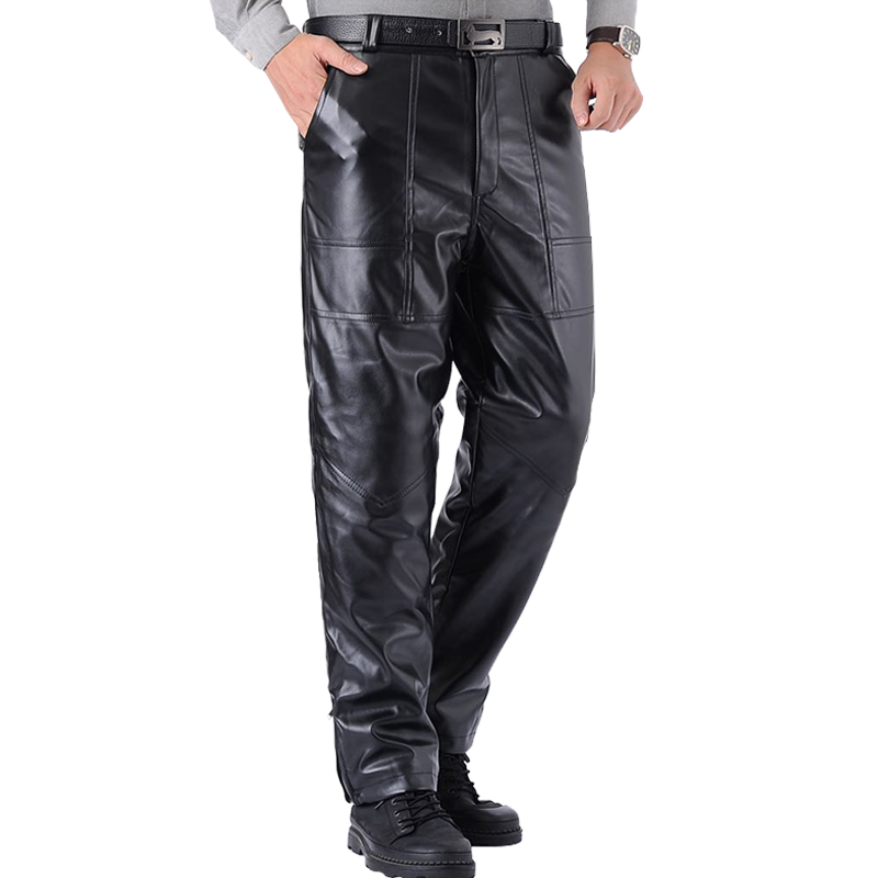 皮裤男加绒加厚外卖骑行摩托车防风保暖皮棉裤冬季中老年人皮裤子