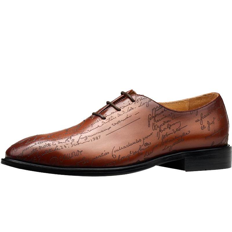 新款整张皮英伦风英文字母男士商务休闲皮鞋时尚潮男真皮婚宴鞋子