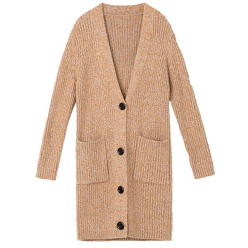 恒源祥针织毛衣外套女中长款厚款秋冬季保暖花色毛织宽松针织开衫