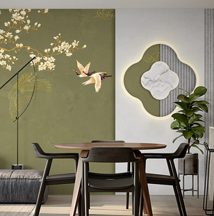新中式花朵仙鹤墙布书房壁布客厅卧室床头电视背景墙壁纸沙发墙纸