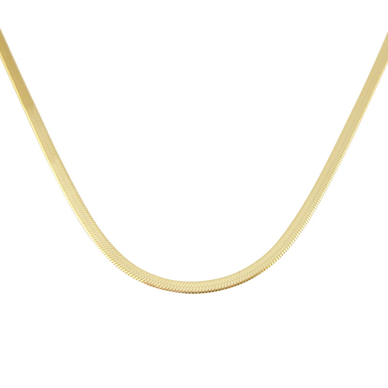 纯14k黄金项链韩国颈饰素金蛇骨蛇皮扁链粗款锁骨链粗款女 140221