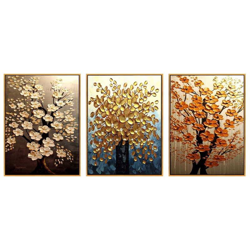 欧式客厅装饰画简约现代美式餐厅挂画玄关风水壁画手绘油画发财树