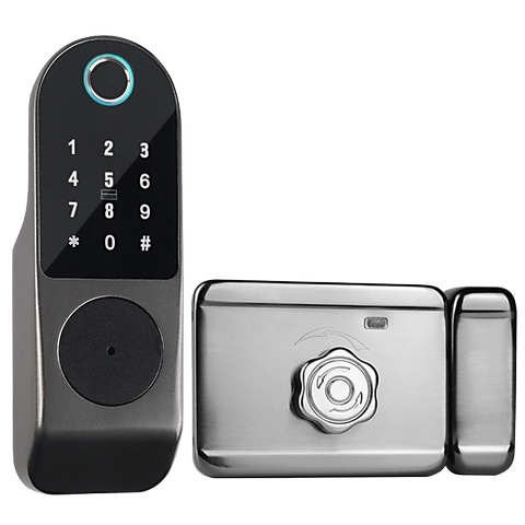 奇人外装门锁指纹智能锁老式防盗门锁电控密码感应锁木门铁门锁