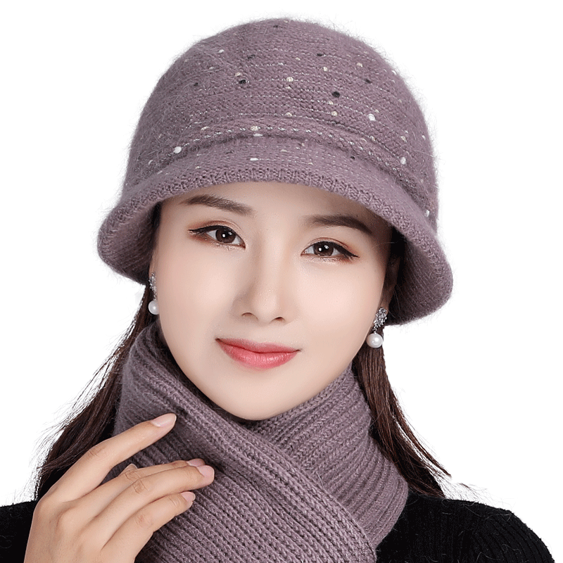 老人帽子女奶奶秋冬季兔毛线针织保暖盆帽中老年人妈妈加绒厚棉帽