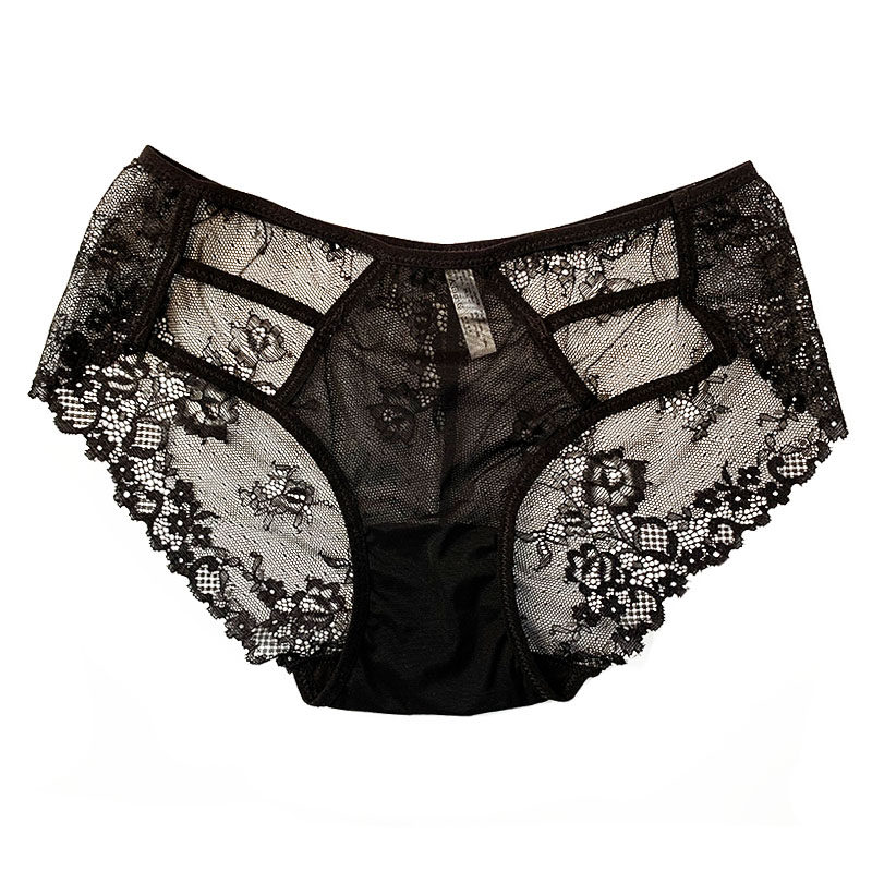 欧美时尚镂空绑带蕾丝面料内裤女士低腰透明诱惑透气棉裆底裤裤头