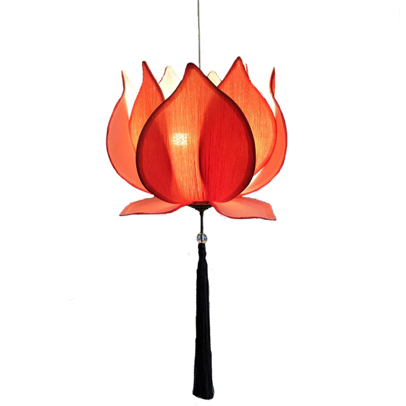 新中式创意莲花吊灯餐厅布艺荷花灯笼古风中国风佛堂茶室禅意灯饰