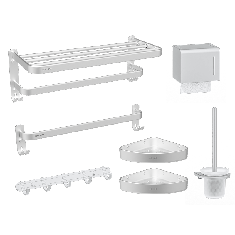 九牧官方卫浴浴巾架卫生间置物架免打孔太空铝浴室挂件套装毛巾杆