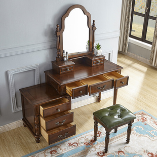 梳妆台卧室简约现代美式可伸缩床头柜斗柜化妆桌一体全实木梳妆柜