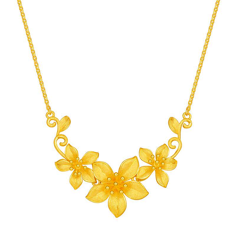 周大生幸福花嫁花烟草黄金项链足金花团锦簇今生相守结婚三金订婚