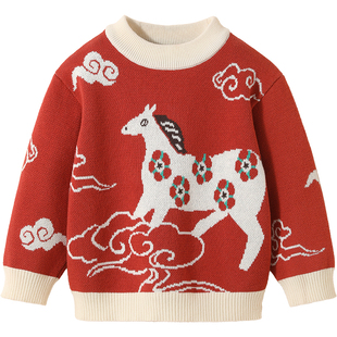 贝肽斯婴儿新年印花毛衣秋冬女男童外穿内穿针织衫上衣儿童毛线衣