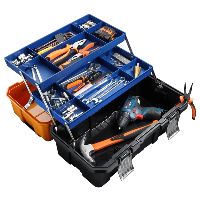 预三层折叠五金塑料工具箱多功能手提式维修工具盒大号家用收纳