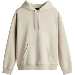 HM男装卫衣2025冬装加绒情侣户外落肩袖宽松红色连帽衫0970819