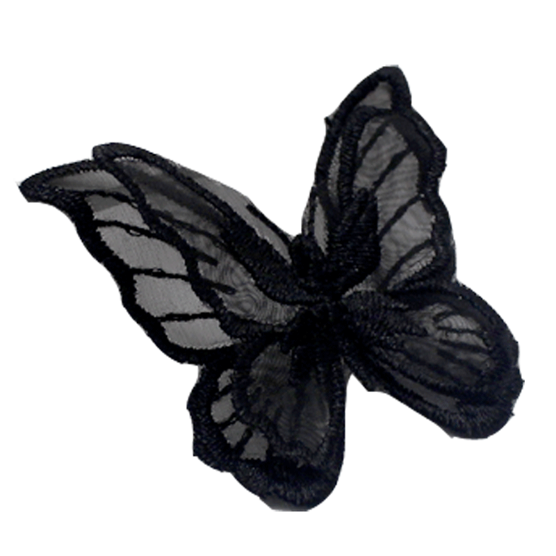 黑色时尚图案欧根纱布贴补丁贴衣服蕾丝修补装饰刺绣花朵蝴蝶布贴