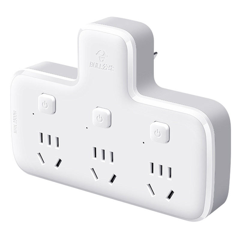 公牛带开关插座转换器插头品字不带线转接头充电一转三无线电插排