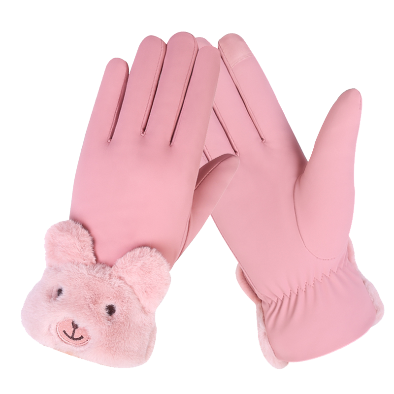 手套冬天女加绒加厚防风防水骑车保暖加绒骑车棉手套女冬可爱学生