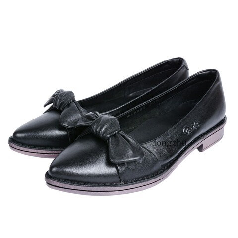 雅乐士女鞋2019新款正品套脚蝴蝶结休闲舒适低跟浅口女皮鞋wa6052