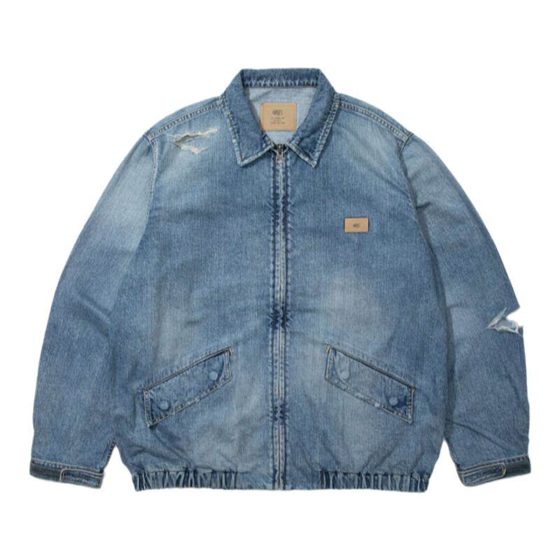 现货 madness denim jacket日产水洗拉链破洞牛衣夹克 余文乐22ss