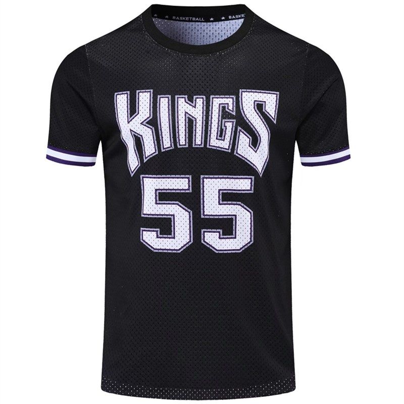 nba球衣国王队威廉姆斯55号黑色美式网眼复古休闲宽松速干透气t恤