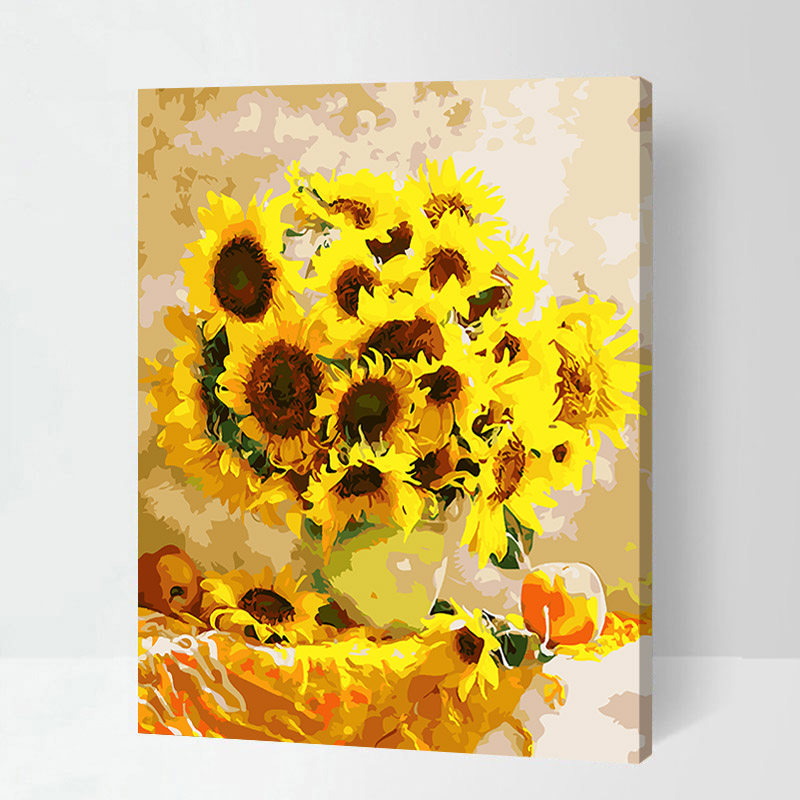diy数字油画大幅解压手绘自己填色画家居客厅装饰画花卉向日葵