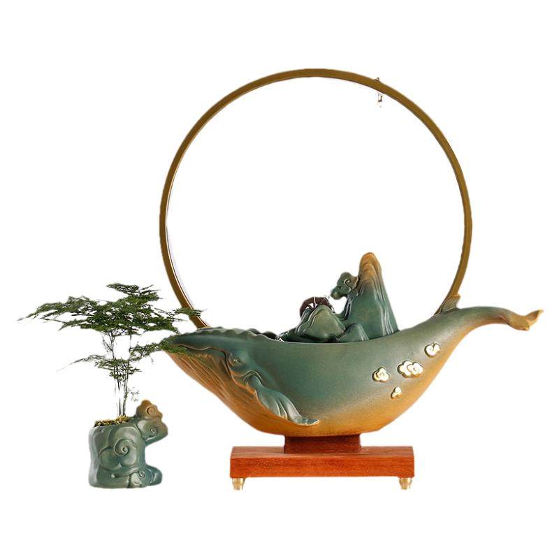 陶瓷鲲鹏工艺品流水摆件循环水装饰玄关酒柜家居新中式禅意礼品