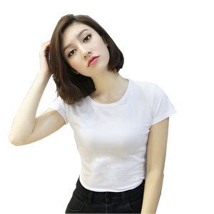 白色t恤女短袖修身夏装2019新款黑色圆领紧身纯色上衣显瘦打底衫