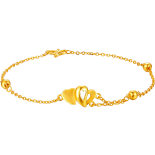 周六福黄金手链女款足金手链细款心连心计价珠宝