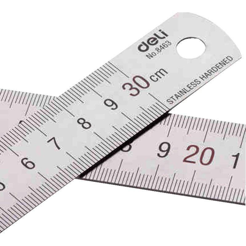 得力钢直尺8463不锈钢测量工具15/20/30/50cm厘米加厚钢尺子