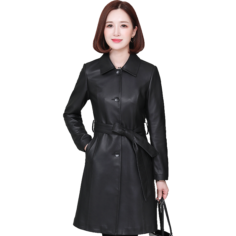 秋冬海宁真皮风衣女2020年新款中年妈妈修身绵羊皮长款大衣外套服