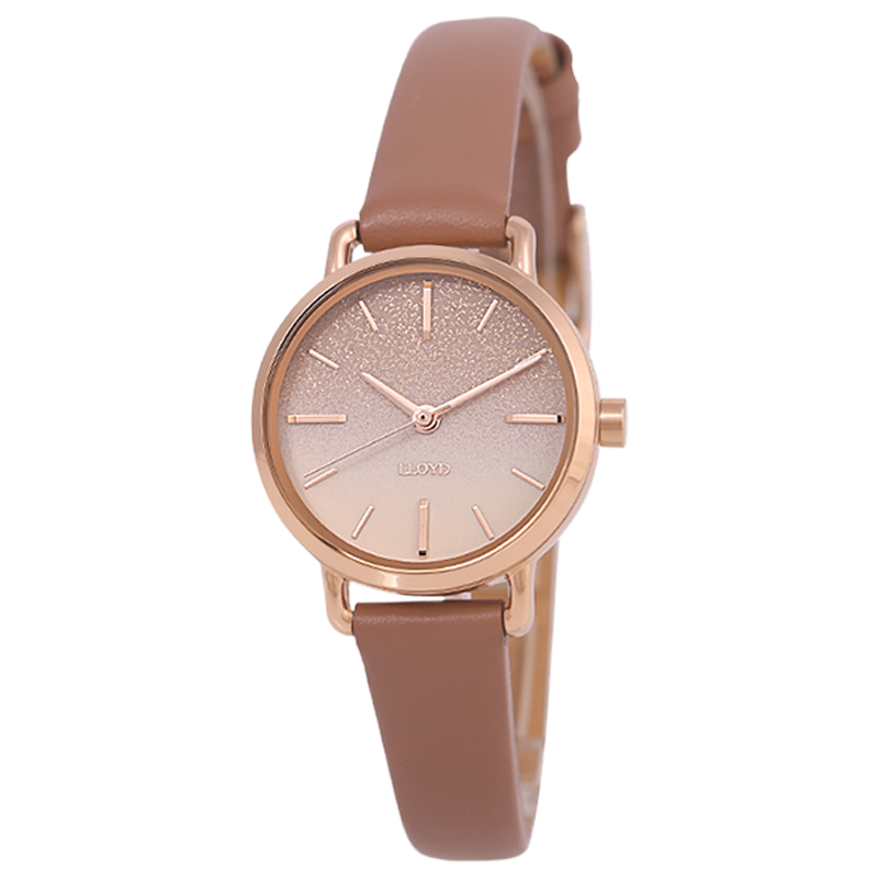 lloyd官方正品 粉色满天星真皮手表女简约气质简约韩国品牌限定款