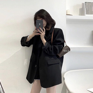 黑色西装外套女2023春秋新款韩版小个子高级感休闲气质宽松小西服