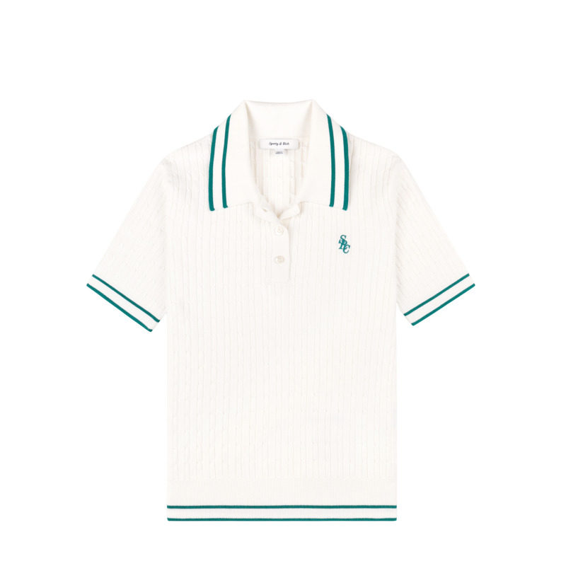Sporty&Rich British Sports系列女士老钱网球风绞花撞色短袖Polo